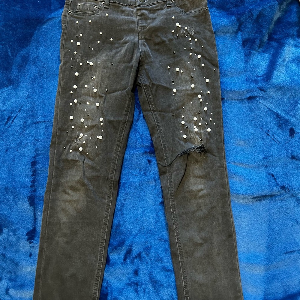Embellished Gray Jeans with pearls